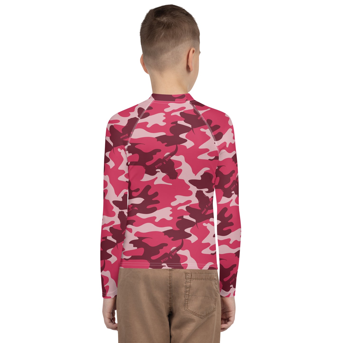 Red Camo Youth Rash Guard – Long Sleeve Swim Shirt for Kids