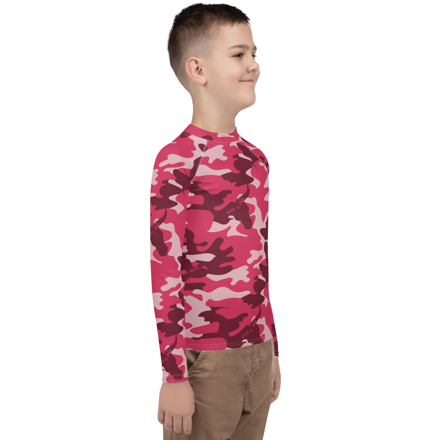 Red Camo Youth Rash Guard – Long Sleeve Swim Shirt for Kids