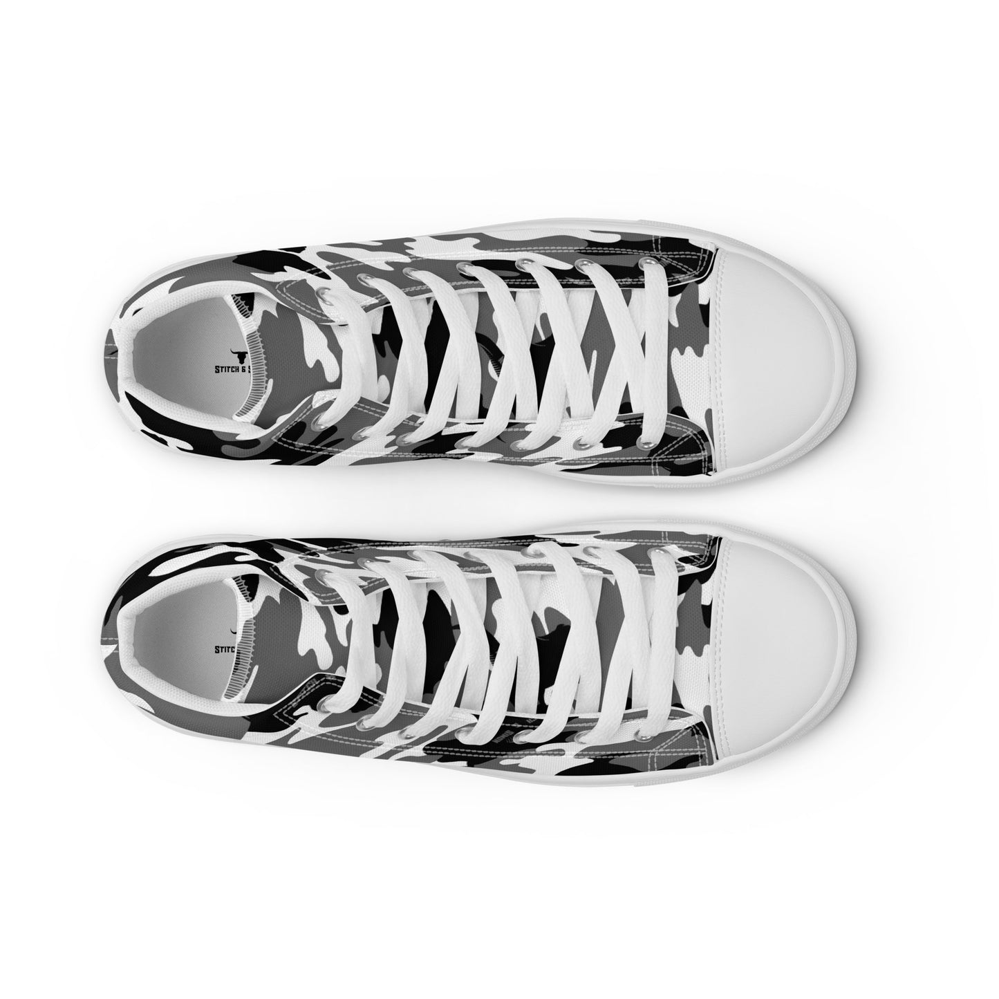 Women’s High Top Canvas Sneakers – Black & White Camo