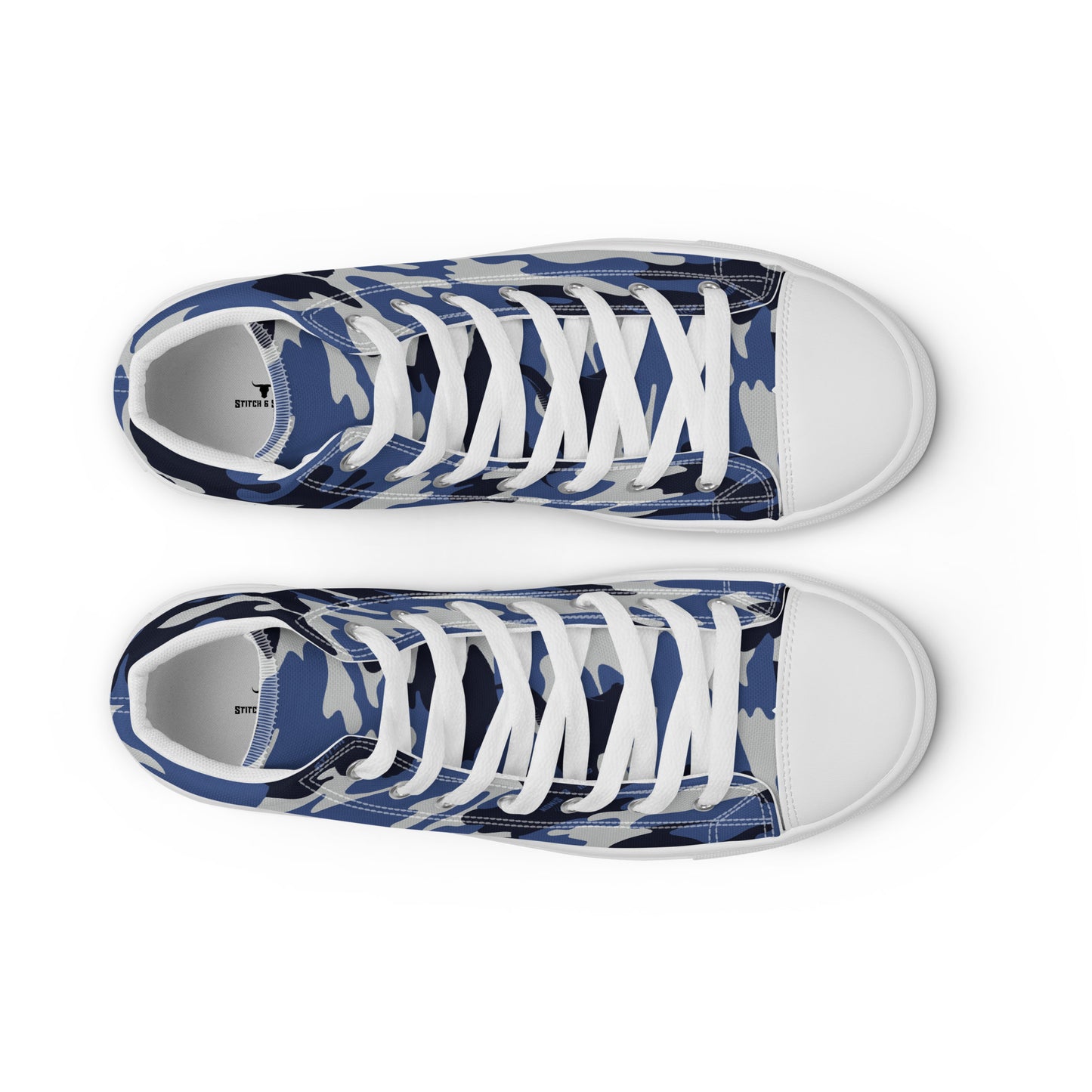 Women’s High Top Canvas Shoes – Blue Fashion Camo Print Sneakers
