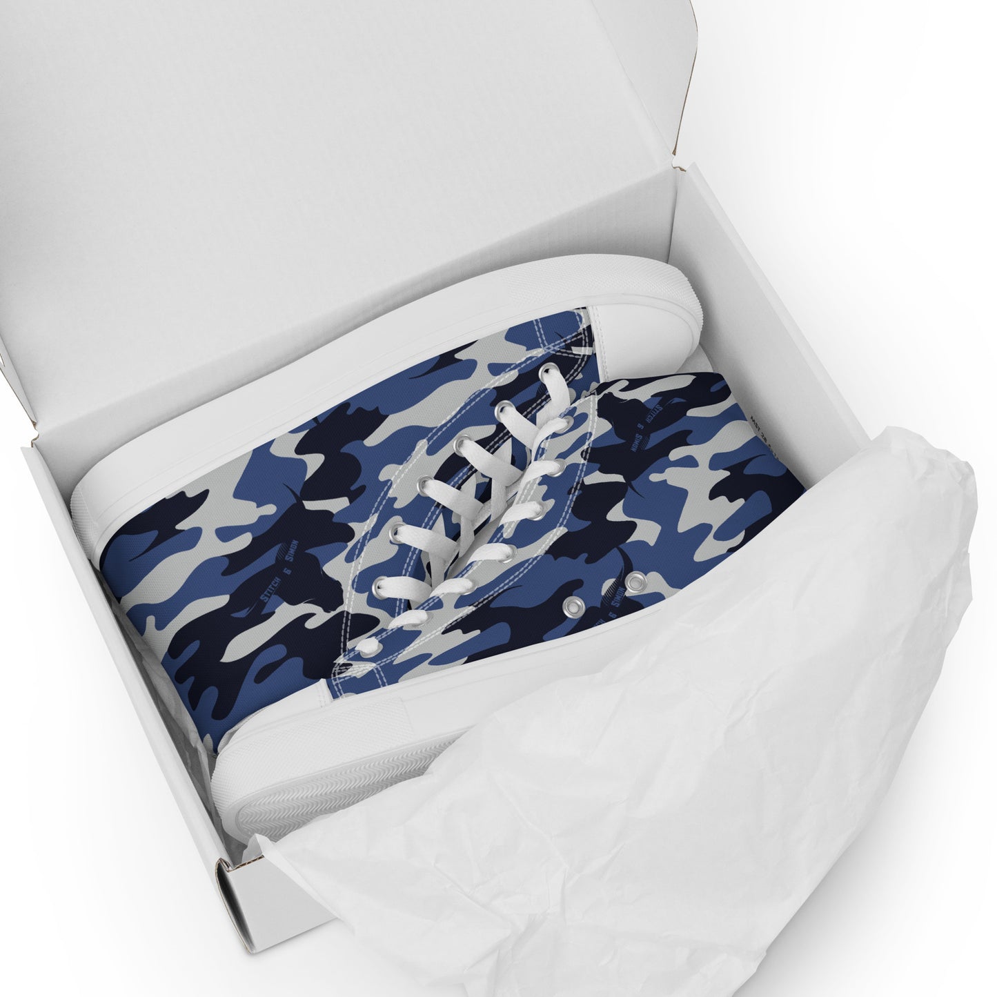 Women’s High Top Canvas Shoes – Blue Fashion Camo Print Sneakers