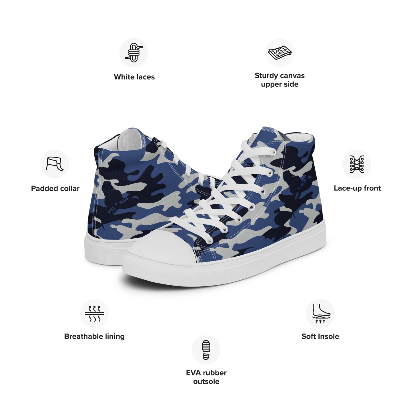 Women’s High Top Canvas Shoes – Blue Fashion Camo Print Sneakers