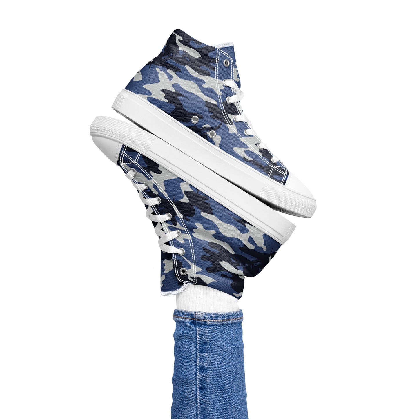 Women’s High Top Canvas Shoes – Blue Fashion Camo Print Sneakers