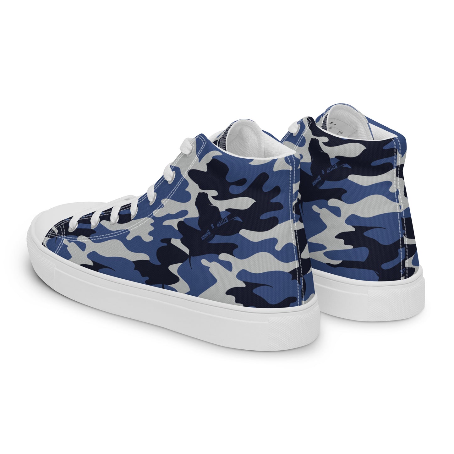 Women’s High Top Canvas Shoes – Blue Fashion Camo Print Sneakers