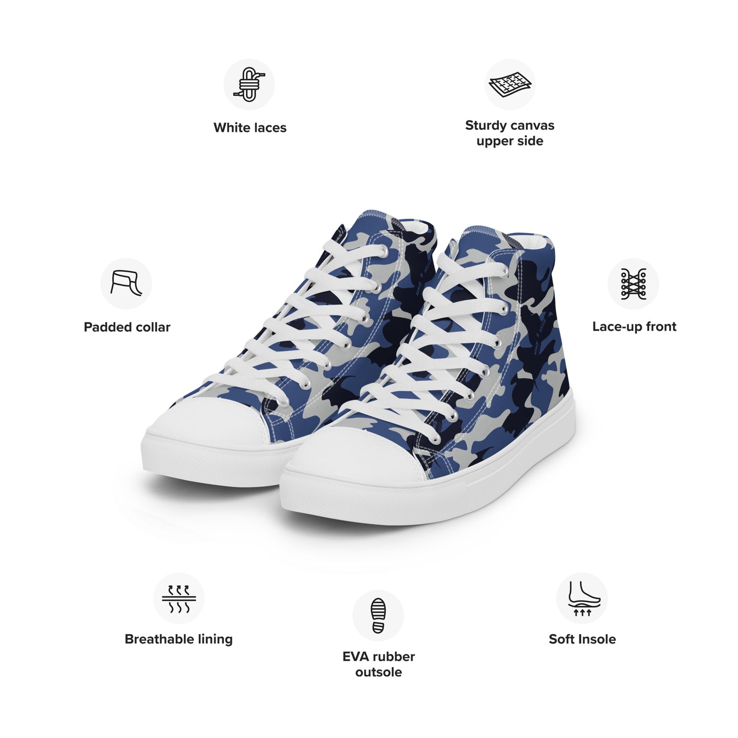 Women’s High Top Canvas Shoes – Blue Fashion Camo Print Sneakers