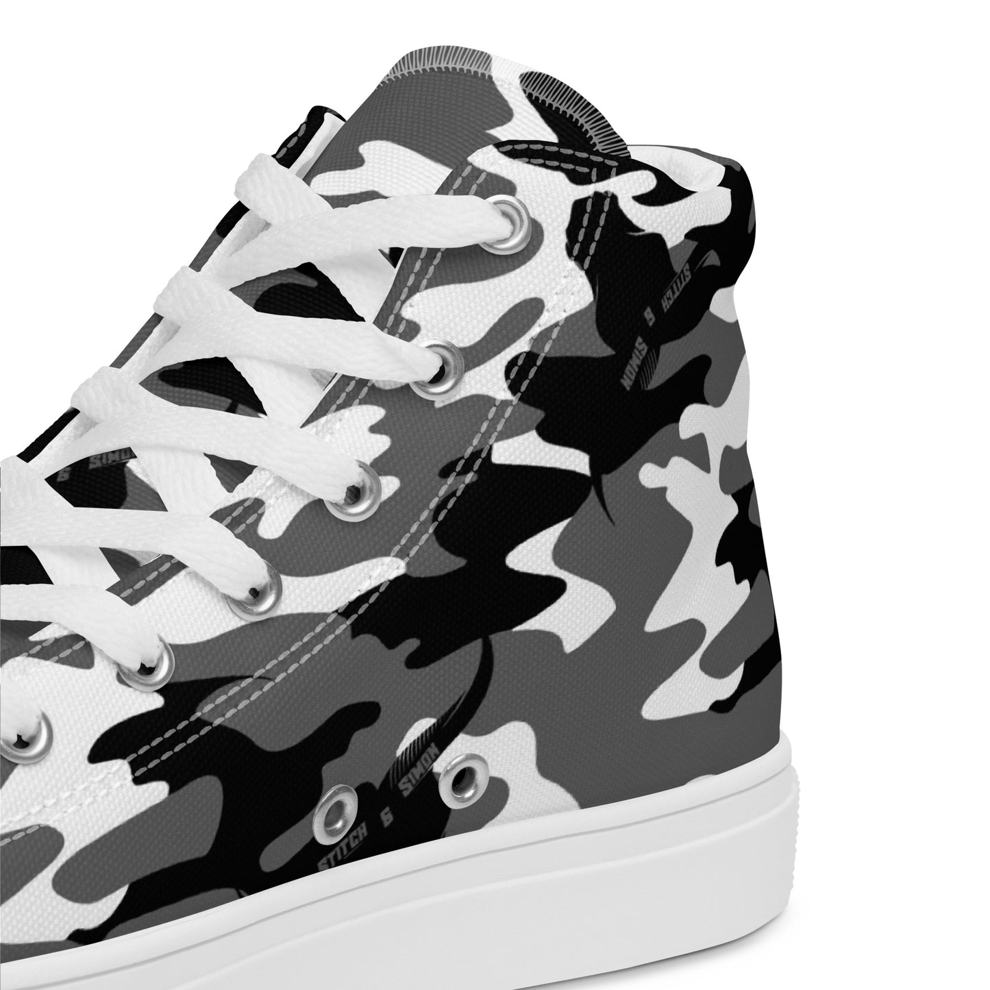 Women’s High Top Canvas Sneakers – Black & White Camo