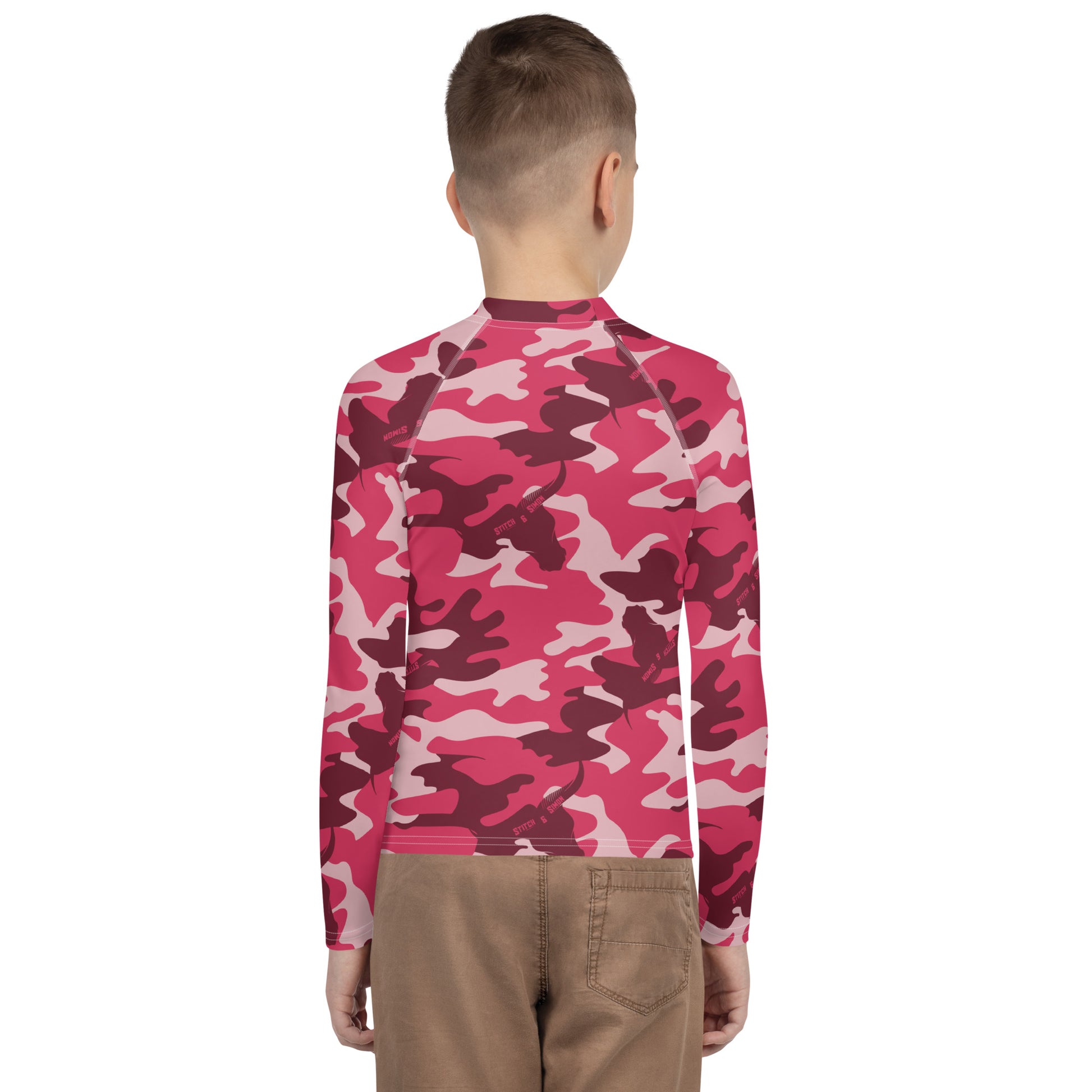 Red Camo Youth Rash Guard – Long Sleeve Swim Shirt for Kids