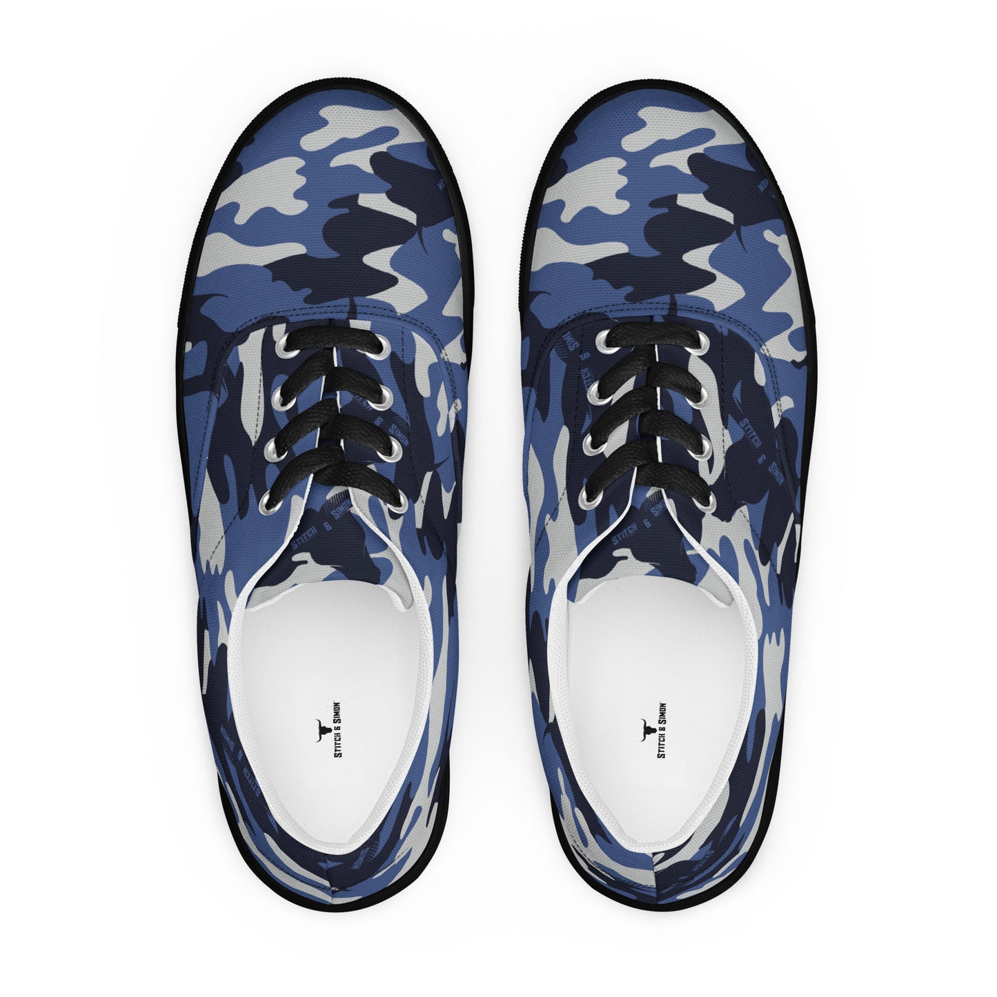 Blue Camo Men's Canvas Shoes – Lace-Up Summer Sneakers – Stitch & Simon Camo Design
