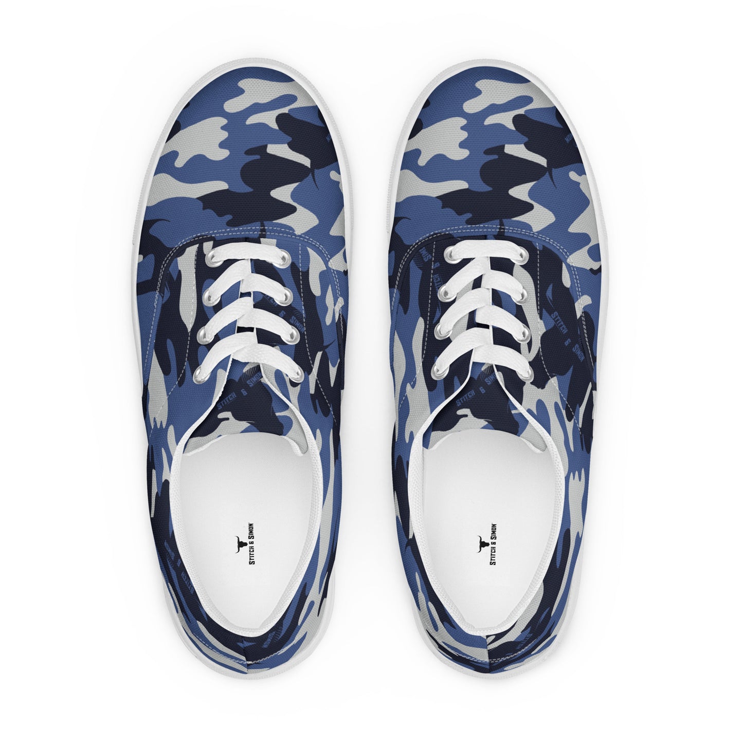 Blue Camo Men's Canvas Shoes – Lace-Up Summer Sneakers – Stitch & Simon Camo Design