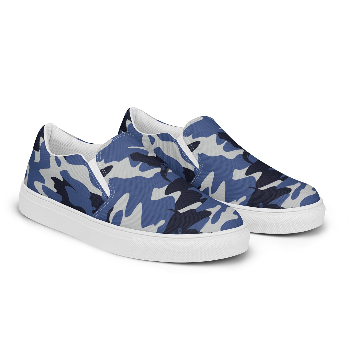 Men’s Blue Camo Slip-On Canvas Shoes – Casual Summer Footwear -Stitch & Simon