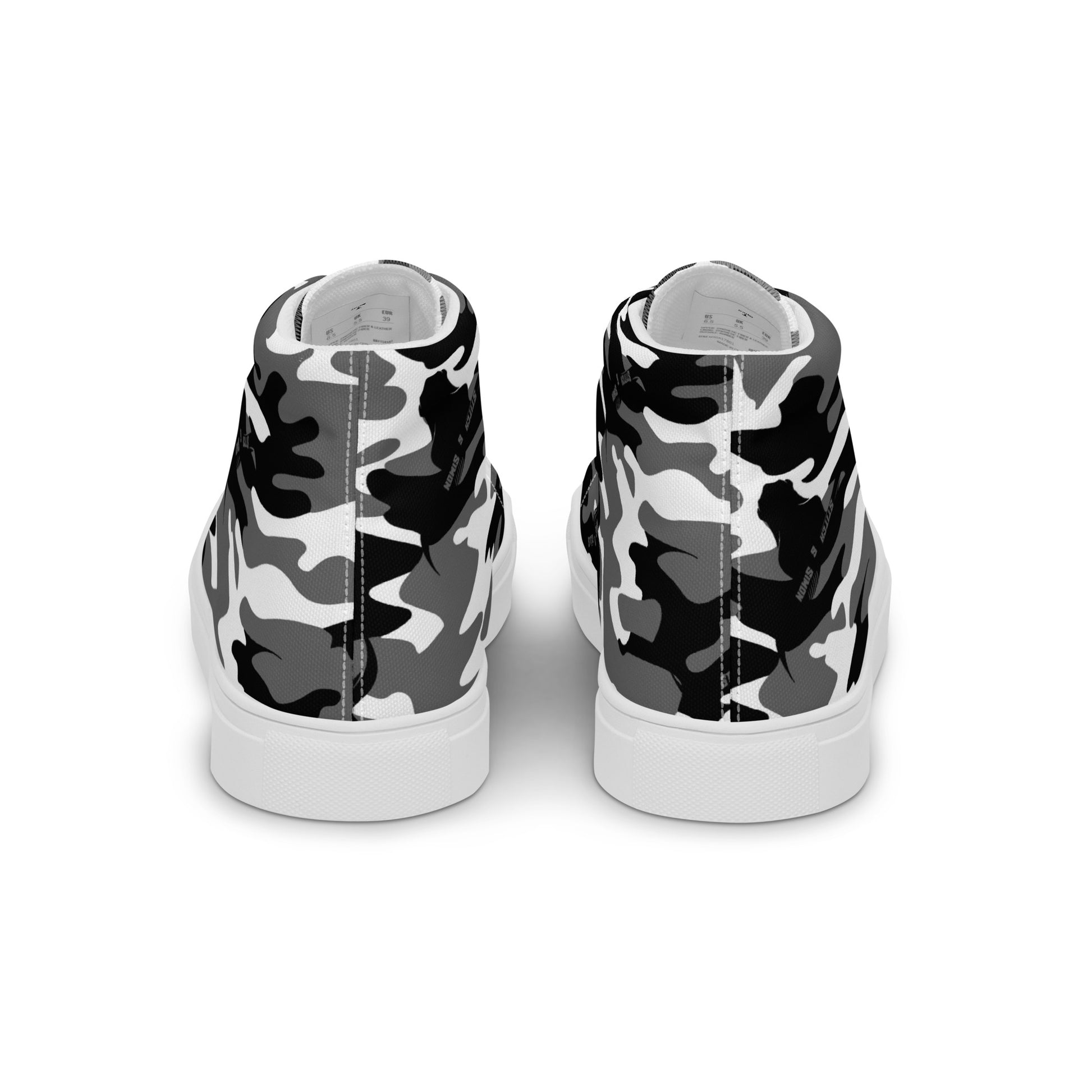 Women’s High Top Canvas Sneakers – Black & White Camo