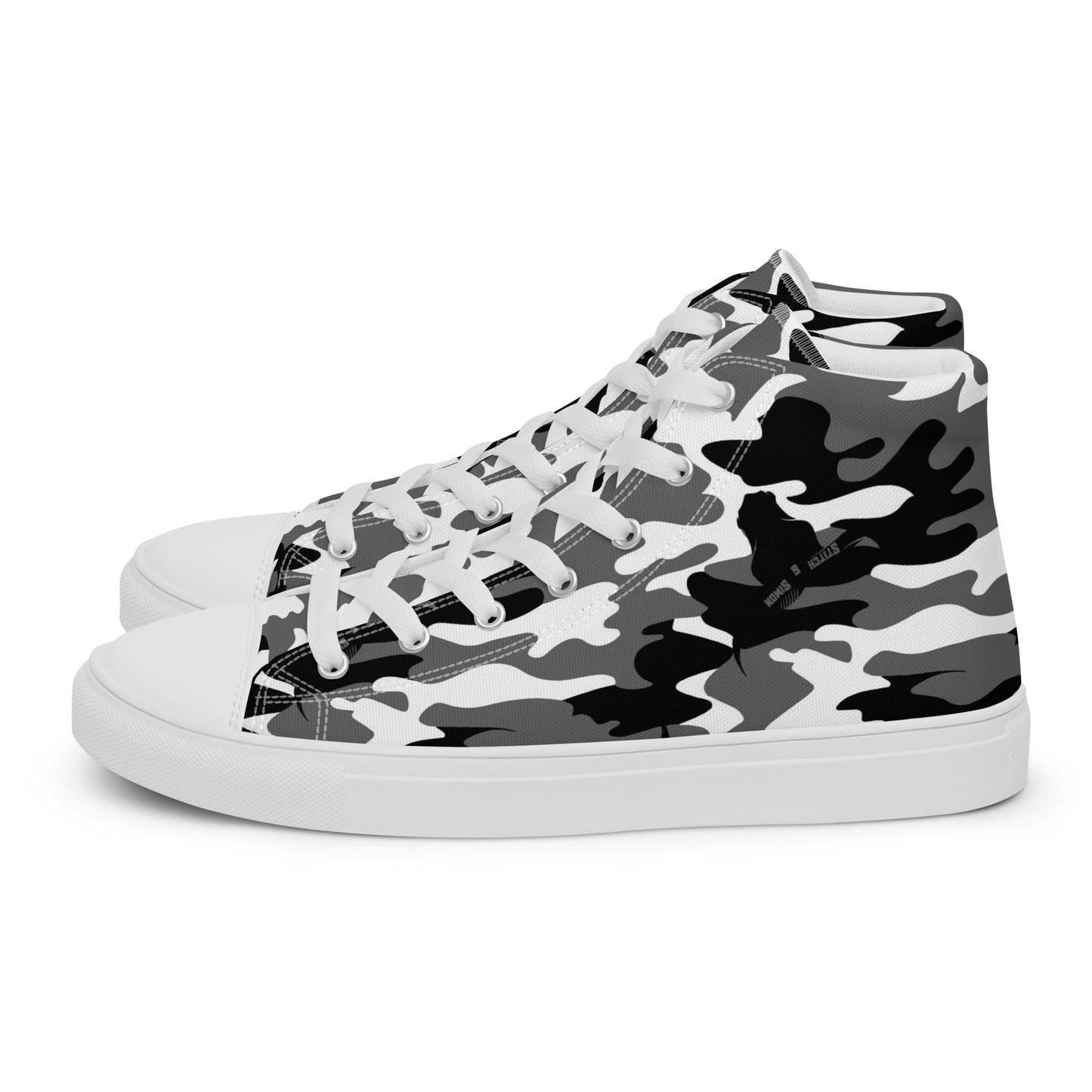 Women’s High Top Canvas Sneakers – Black & White Camo