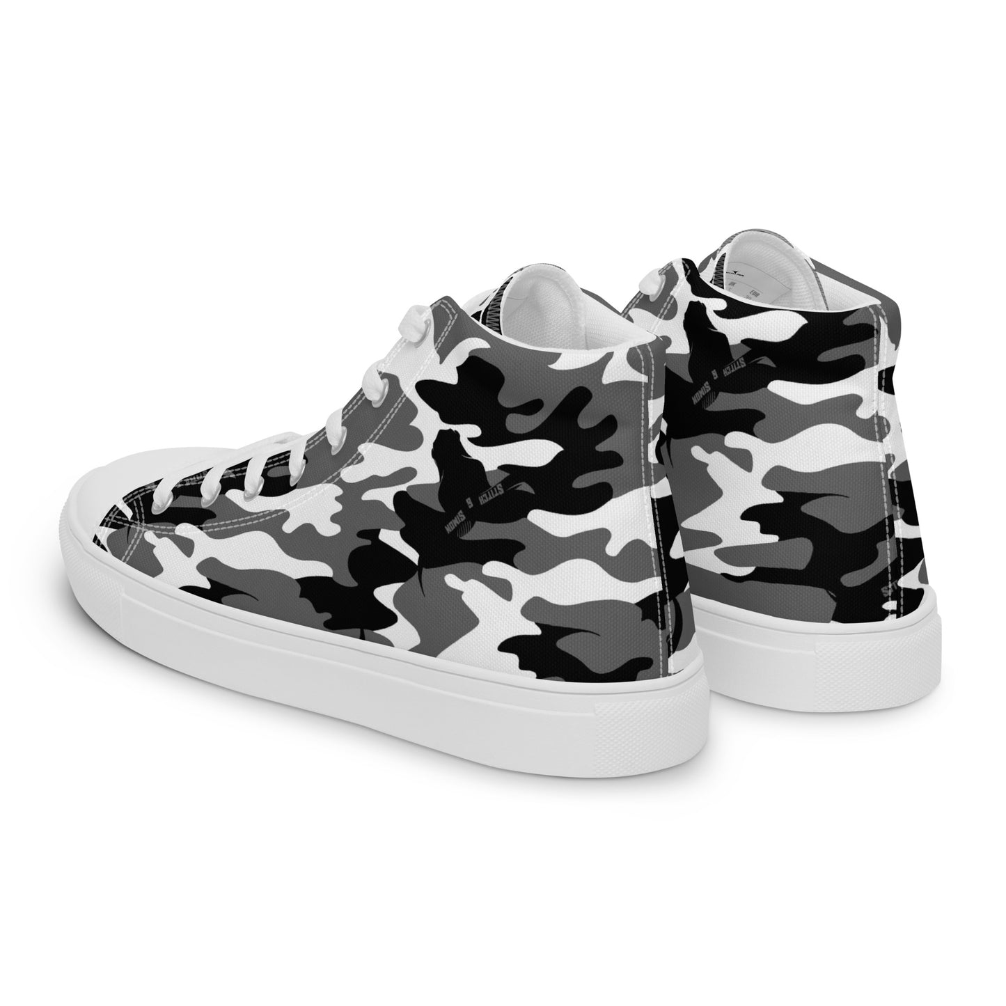 Women’s High Top Canvas Sneakers – Black & White Camo