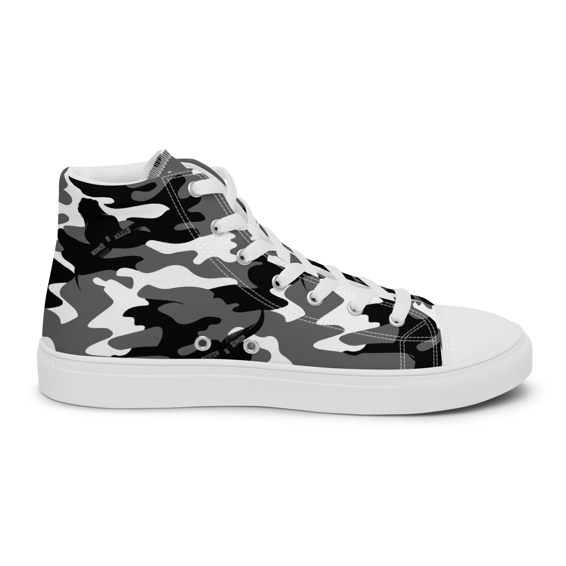 Women’s High Top Canvas Sneakers – Black & White Camo