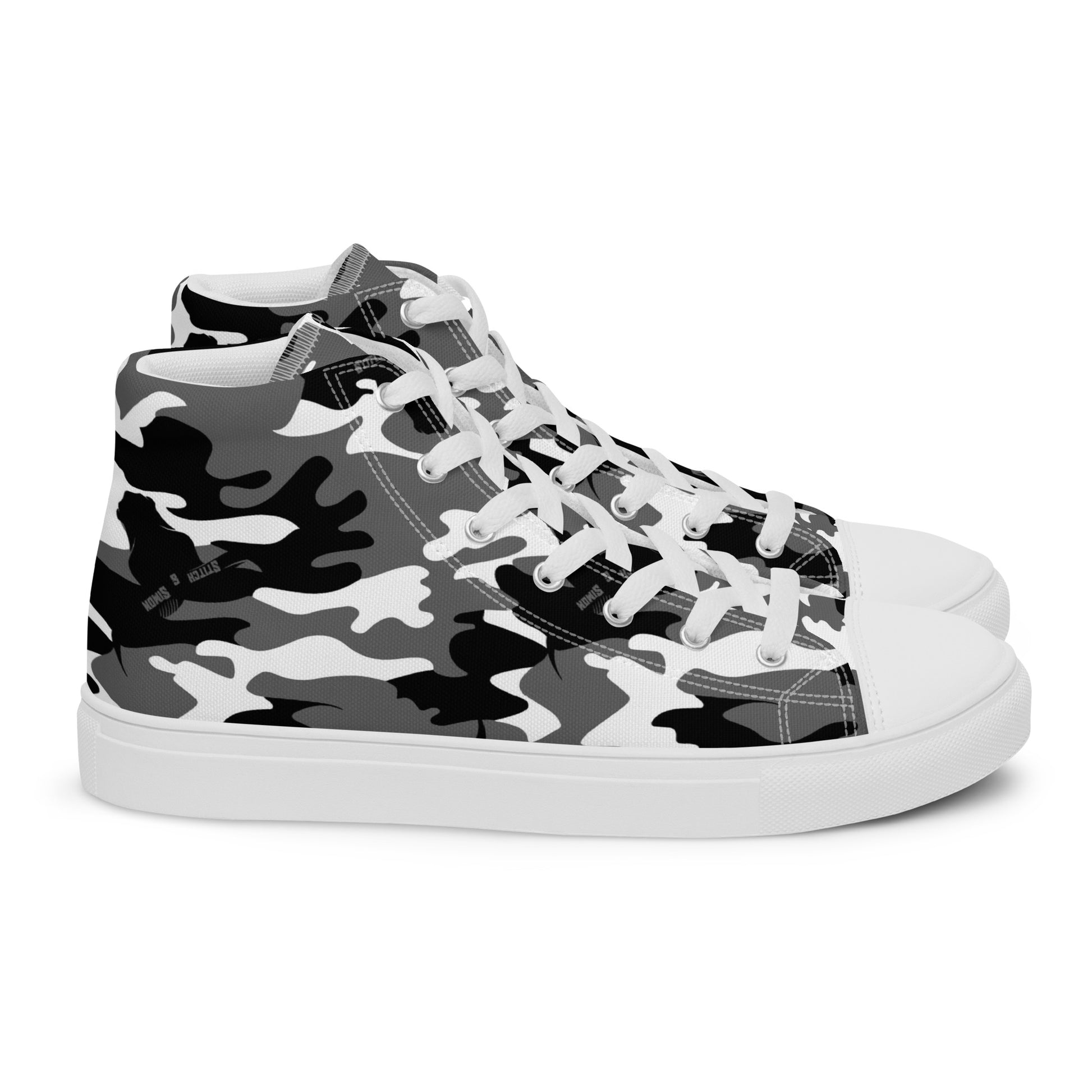 Women’s High Top Canvas Sneakers – Black & White Camo