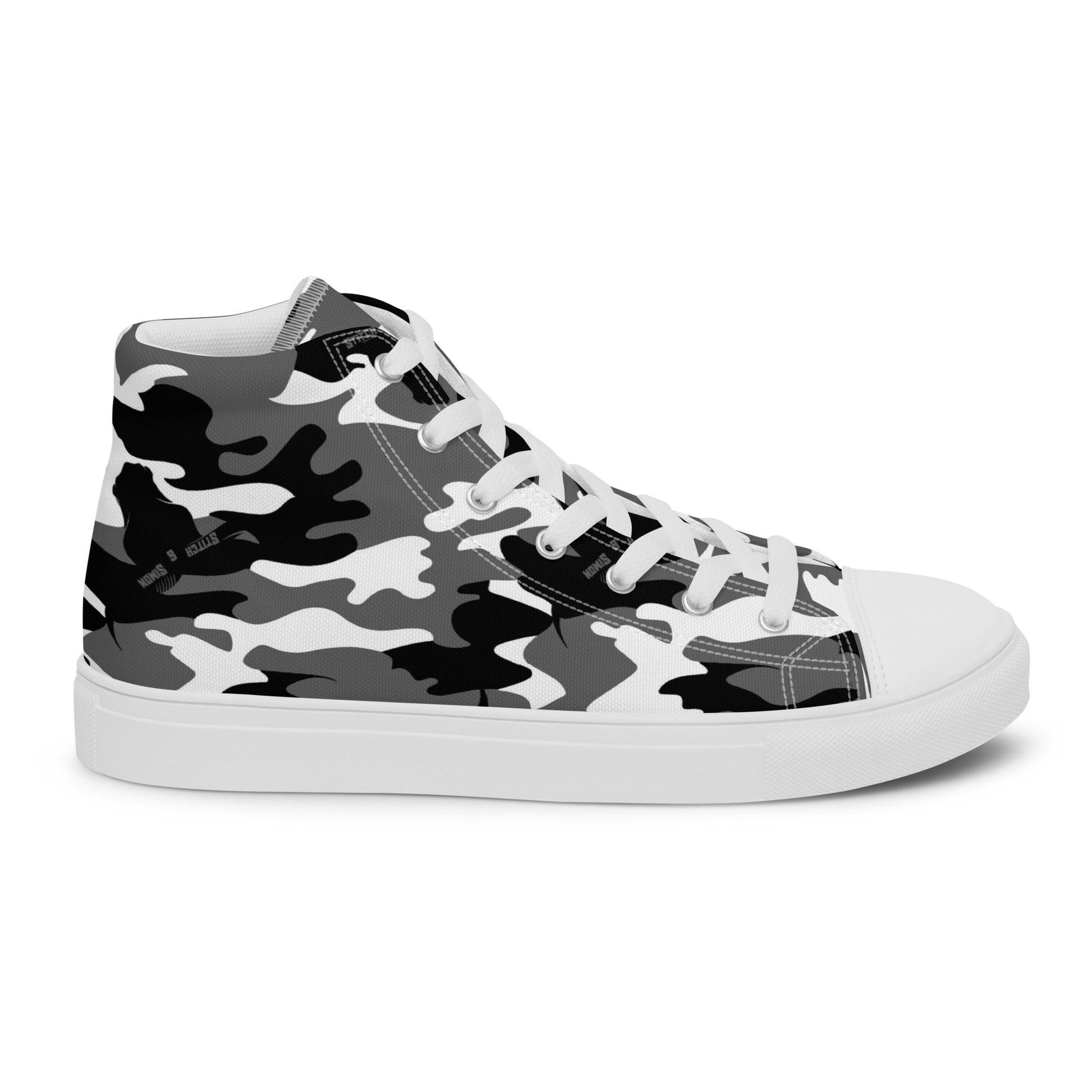 Women’s High Top Canvas Sneakers – Black & White Camo
